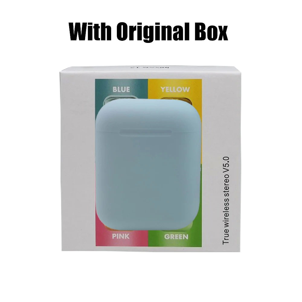 sky blue have box i12 tws original matte bluetooth earphone ear headphone bluetooth 5.0 Touch Pop up wireless headset sport for all smart phones - Цвет: sky blue have box