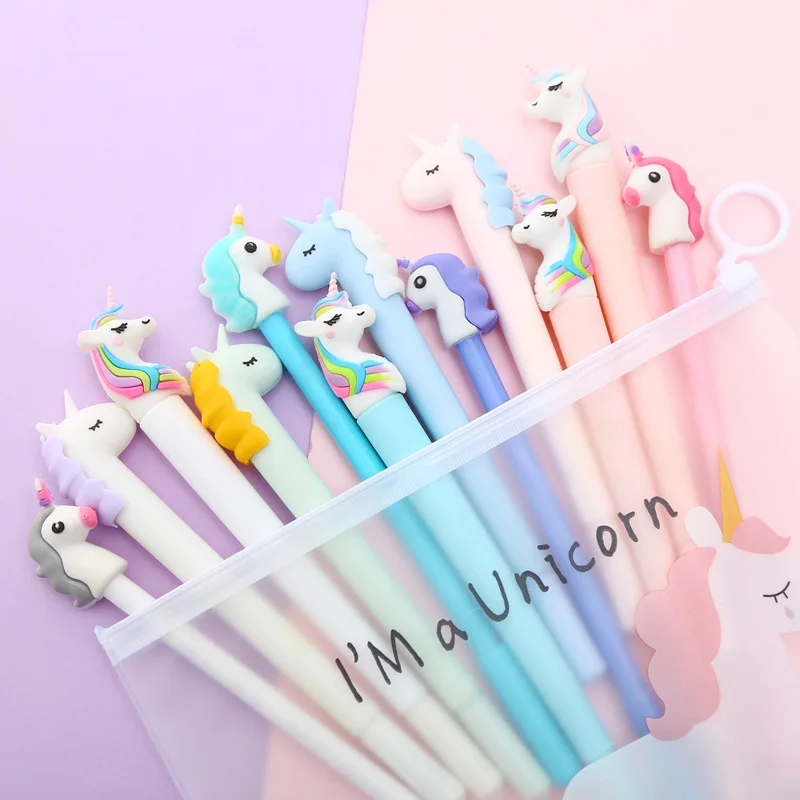 Mixing 12pcs Set Gel Pen Kawaii Cartoon Creative Alpaca Cute Cool School Ink Pens Office Stationary Supply with Pencil Bag - Цвет: 23