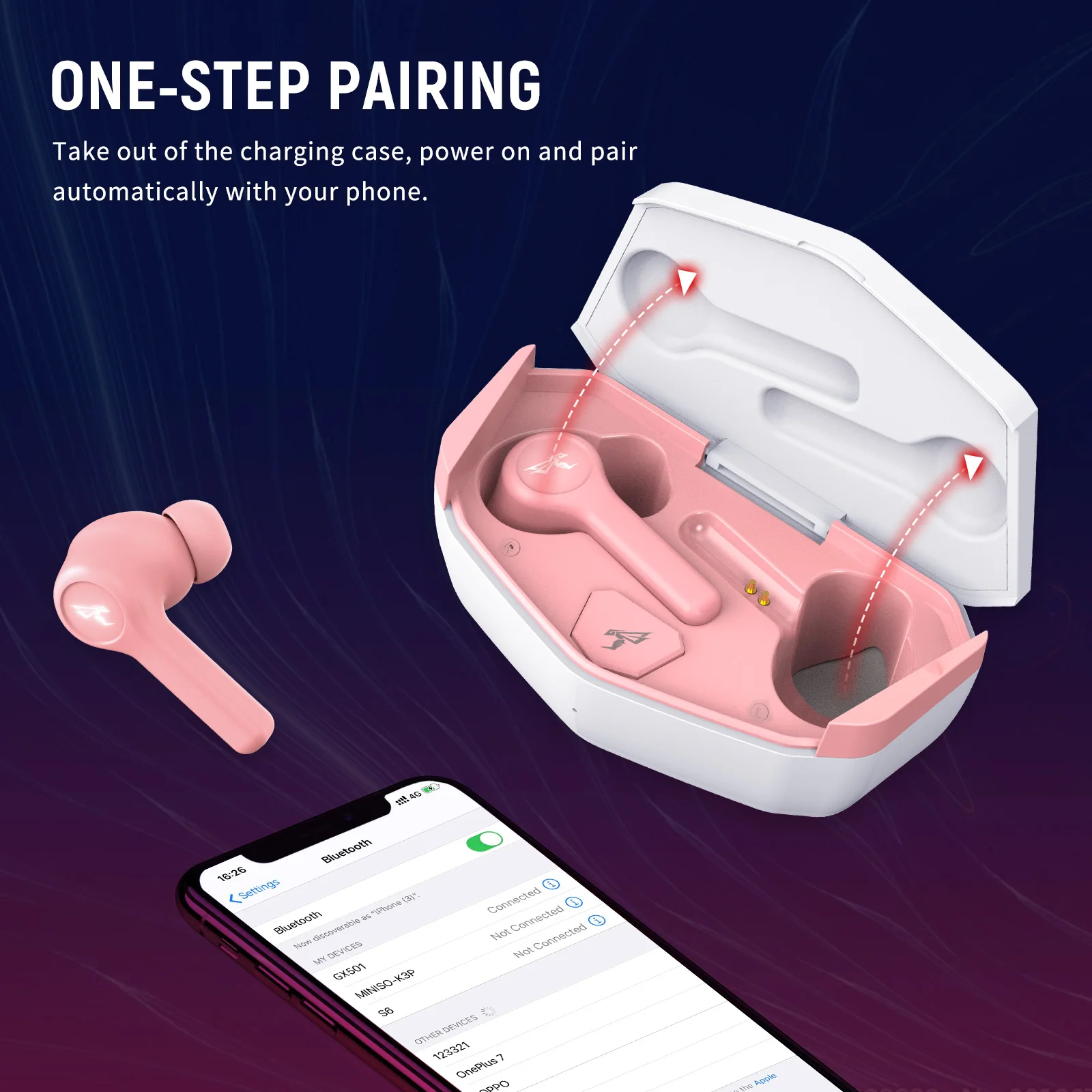 SOMIC Mini Earphone With Charging Case TWS Earbuds True Wireless Bluetooth 5.0 Sports Game Stereophon In-Ear Earphone GX501 Pink