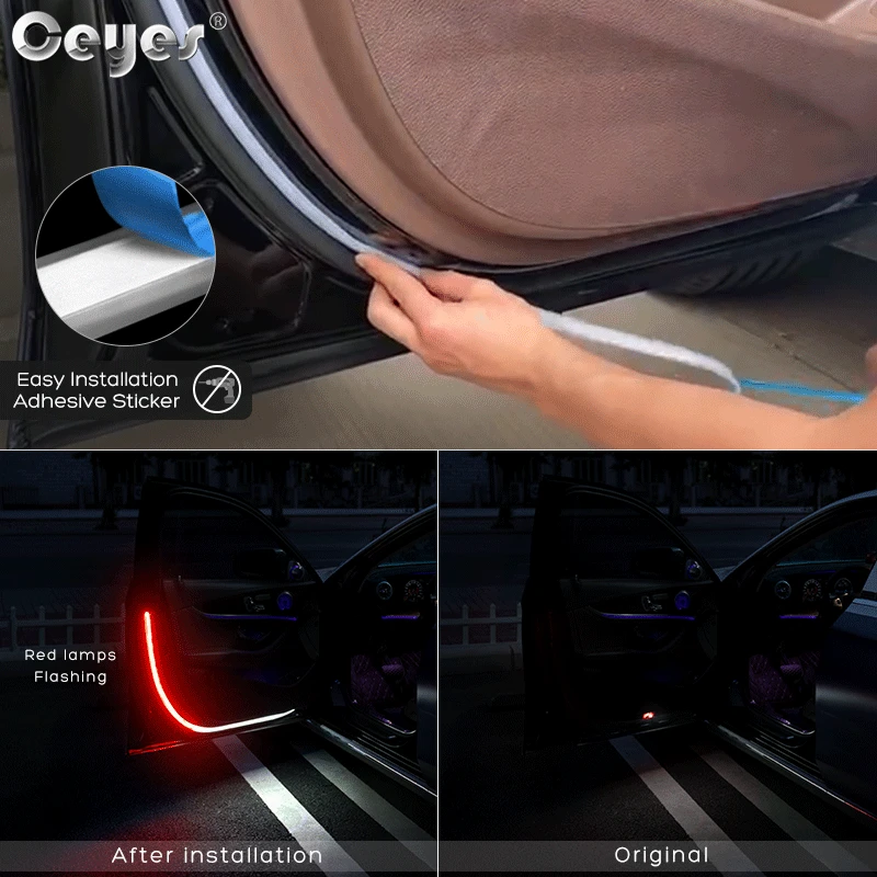 Car Accessories Led Strip Openning Door Warning Light Safety Shadow Welcome Flash Lights Alarm Signal Lamp (4动态图)
