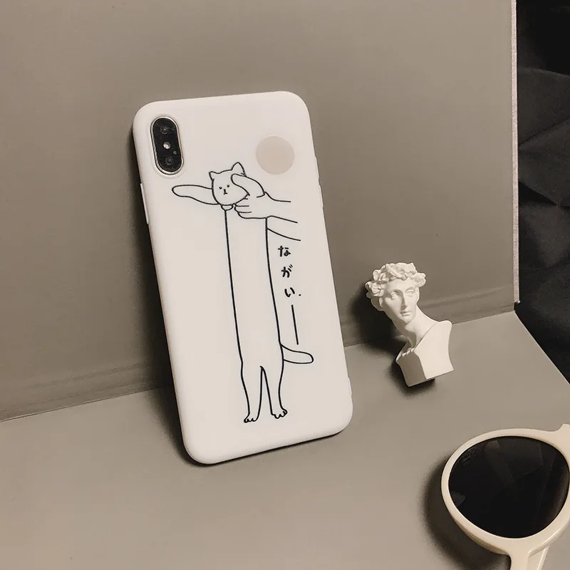 For iPhone 7plus case silicone cover Retro black cat Simple funny bear Phone case for coque iPhone 7 6s 8 Plus X XR XS MAX Case