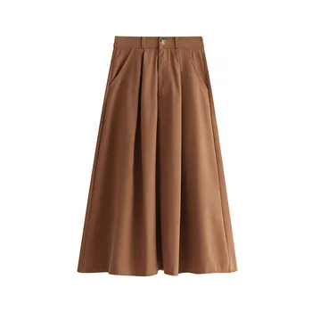 

Women's A-Line Skirt Solid Mid-Calf Empire Two Pockets Side 2020 New Style Long Casual Elegant Skirts