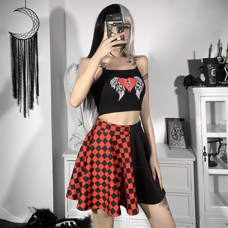 Fashion High Waist Sexy Mini Skirts Gothic Black Plaid Stitching Hit The Color Skirt Jumia Nigeria