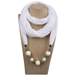 Womens Fashion Neckerchief Ring Scarf Necklaces Beads Solid Color Jewelry Shawl