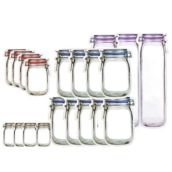 

Mason Jar Zipper Bags, 20Pcs Reusable Zip Lock Snack Bags Food Storage Bags Portable Mason Jar Stand-Up Leakproof