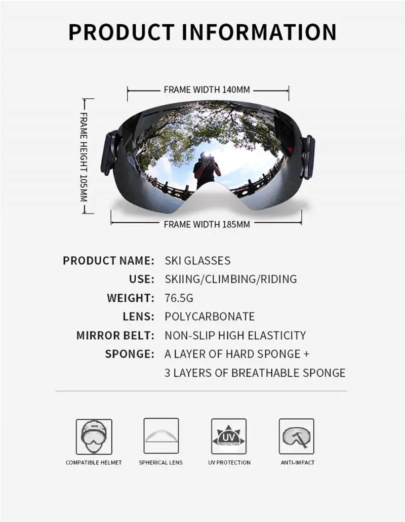 2020 ski goggles double layers UV Anti-fog Big Ski Mask Glasses Skiing Snow Mask Snowboard Goggles Men Women Ski Eyewear