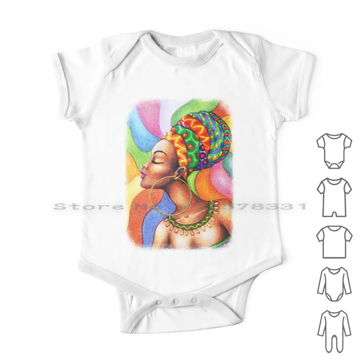 

African Woman With Wax Traditional Fabric-Hand Drawing Newborn Baby Clothes Rompers Cotton Jumpsuits Womens Wax Traditional