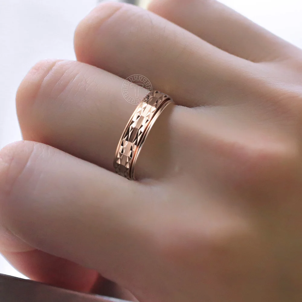 Spinner Rings gold color rings gold color ring finger ring fidget spinner ring wedding rings wedding ring 6mm Women 585 Rose Gold Color Pattern Rotatable Carved Anxiety Ring