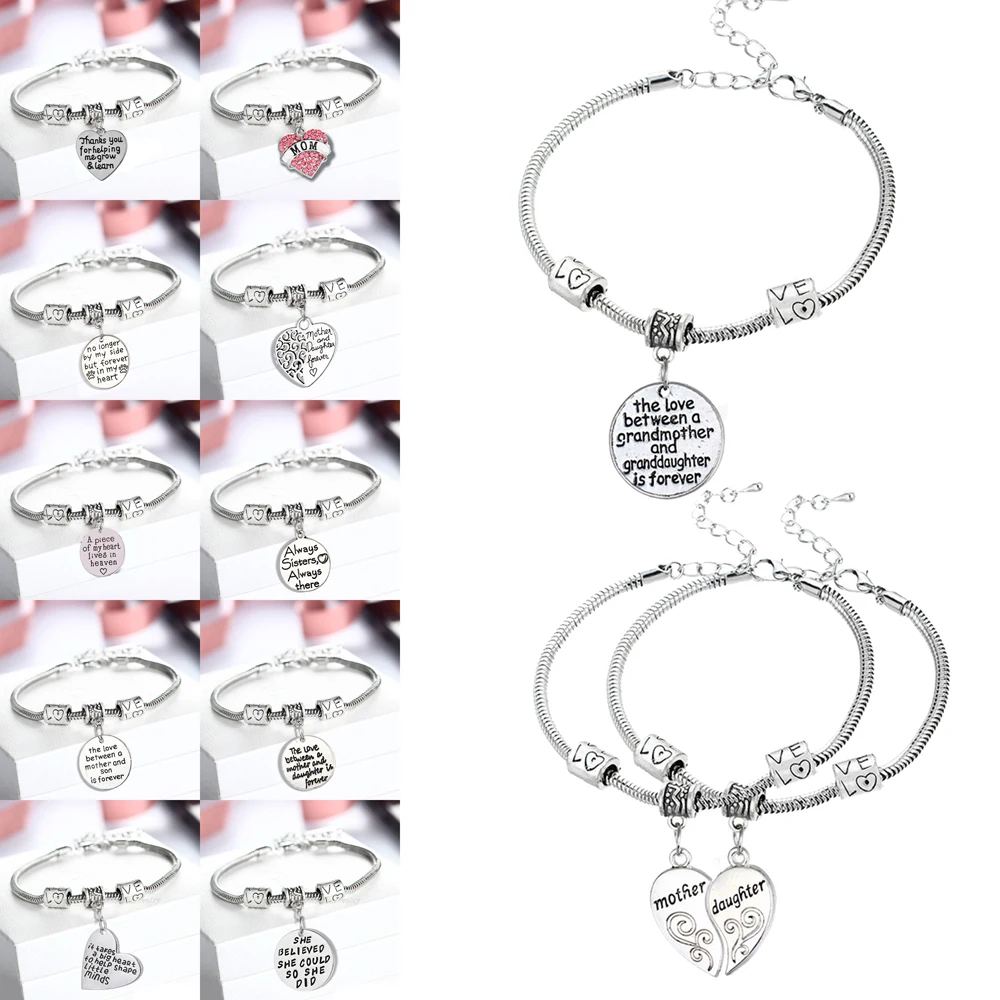 Браслет с шармами для матери и дочери браслеты надписью Forever Love Heart бусинами