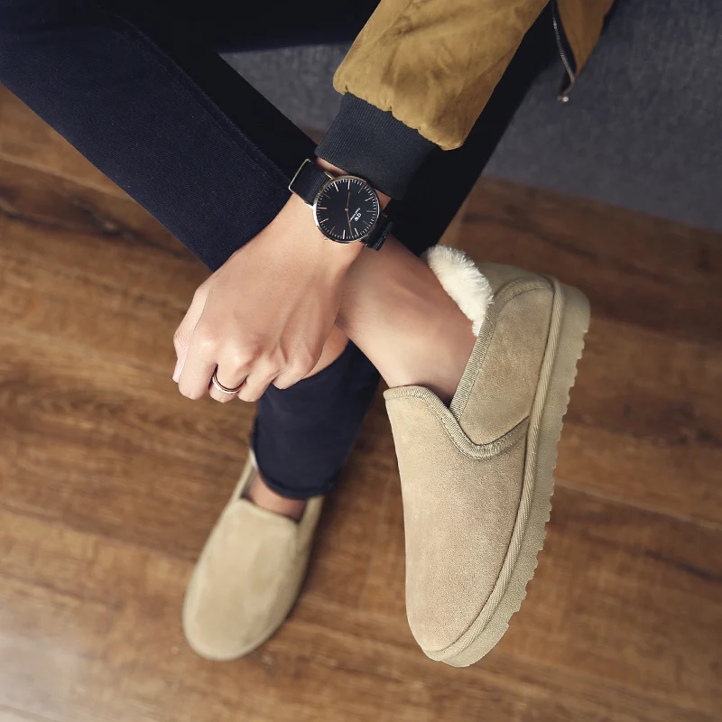 

Winter Snow Boots Shoes Men Faux Suede Fur-Lined Boots Plush Warmer Ankle Shoe Booties Casual Sneakers Anti Skid Bottom new