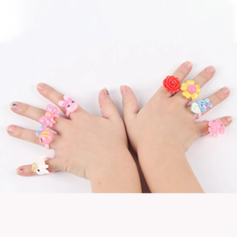 10pcs/lot Children's Cartoon Candy Animal Bow Shape Ring Set Mix Girl Jewellery Rings Kid Toy Gift