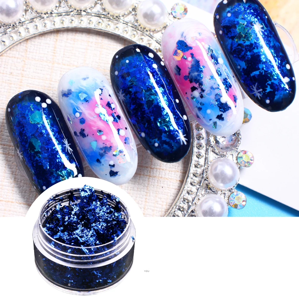Nail Decoration Imitation Gold Foil Flakes Painting Arts Craft Picture Frame Colorful Alloy Foil Fragments Blue Leaf Flakes
