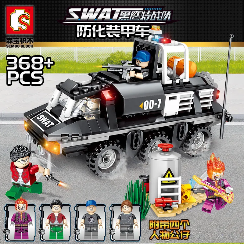 

Baby Semp Sy102367 Black Hawk Special Combat Team Antichemical Armoured Car SWAT Police Series Children Building
