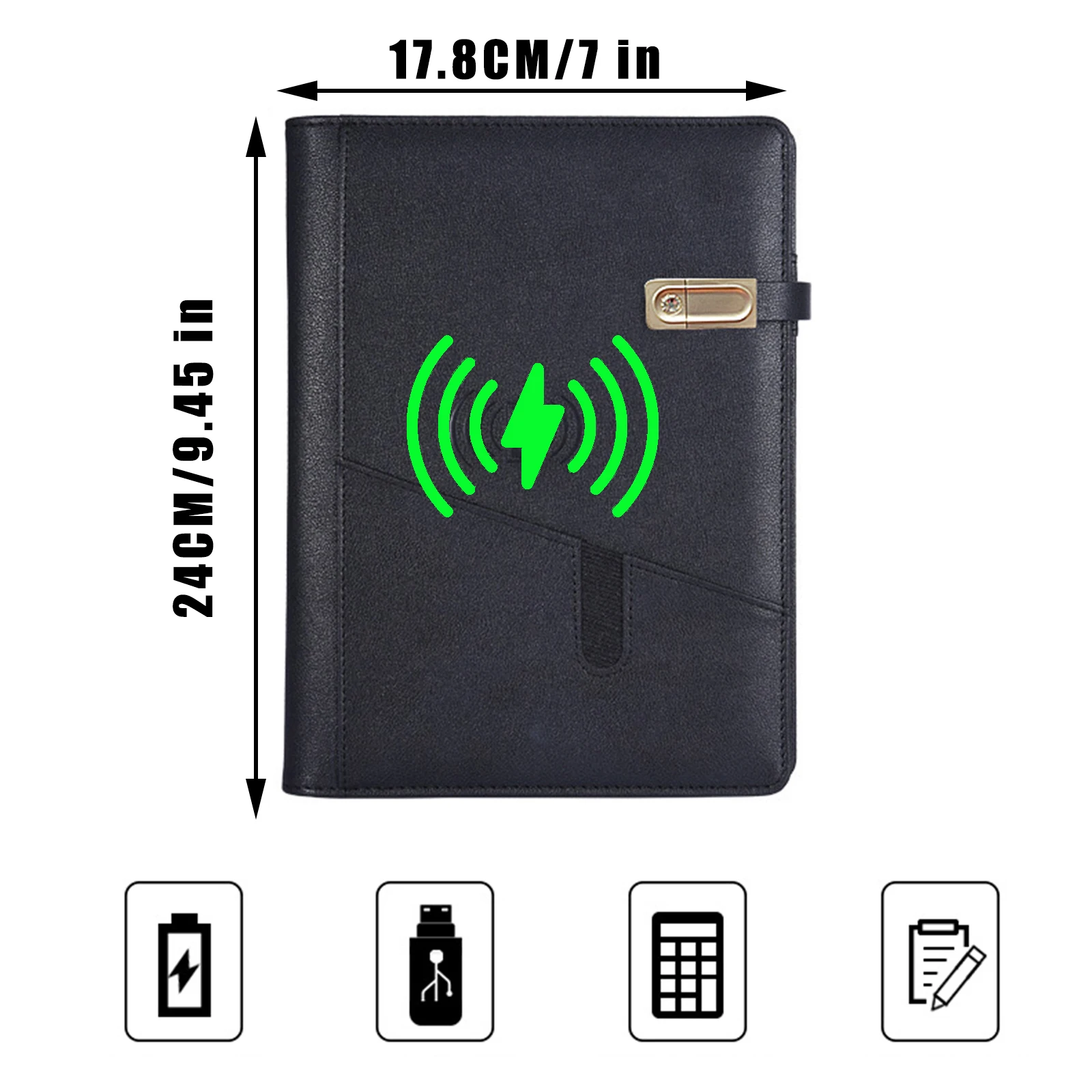 Multifuncional de Carregamento sem Fio Couro do Plutônio Case com Calculadora e 8000mah Pasta Carteira Padfolio Organizador Banco Potência a5 10 High Quality Material escolar e de escritório