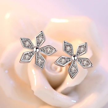 

Trendy 925 sterling silver Cubic Zircon Crystal Flower Stud Earrings for Women Wedding Bijoux Pendientes Brincos Mujer