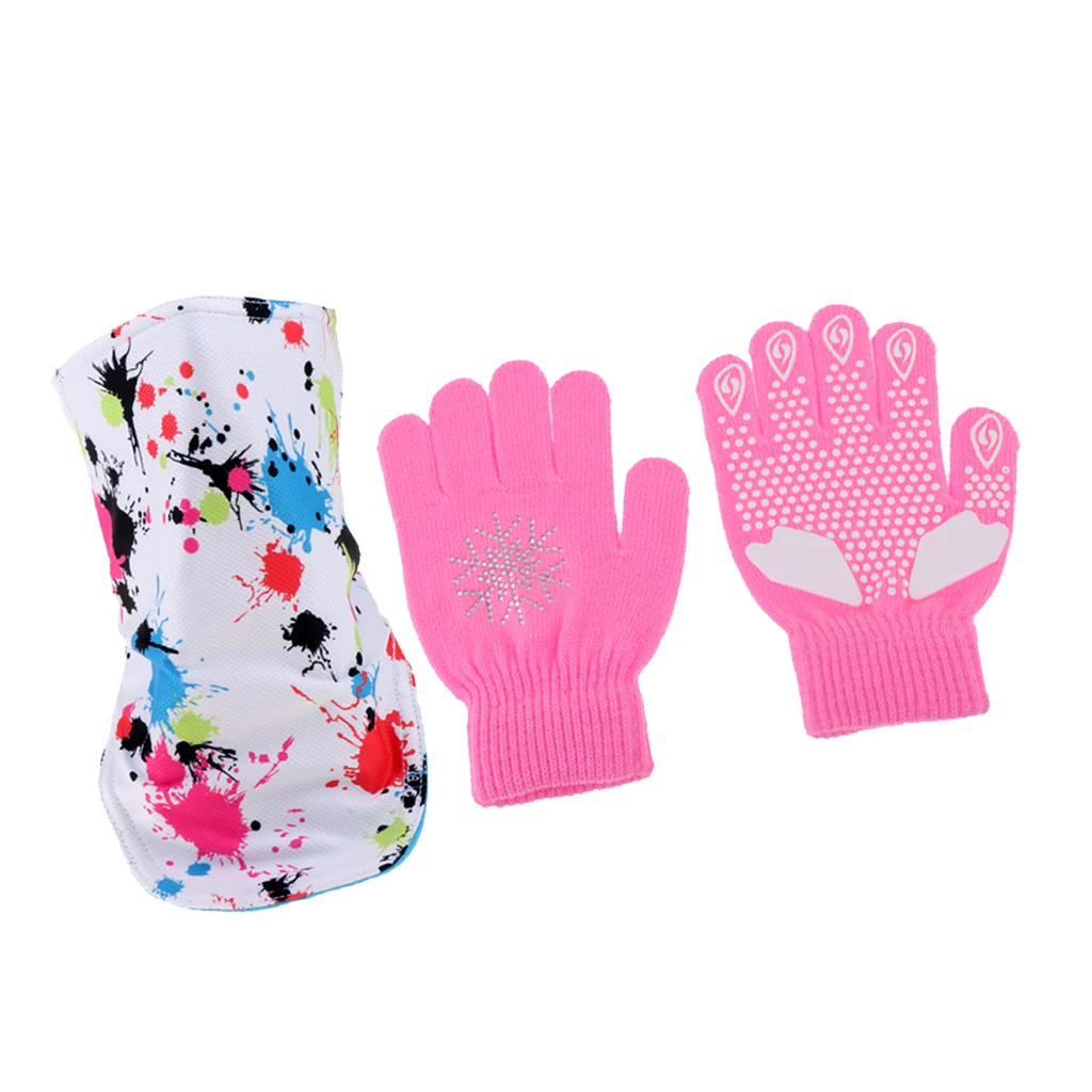 Kids Thermal Face Mask Cover Scarf Neck Warmer Gaiter Wrap and Knit Gloves Stretch Winter Glove for Boy Girl (Age age 6-13 )