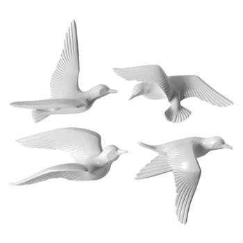 

4 Piece Fashion 3D Seagull Birds Wall Hangings Resin Home Bedroom Wall Decor