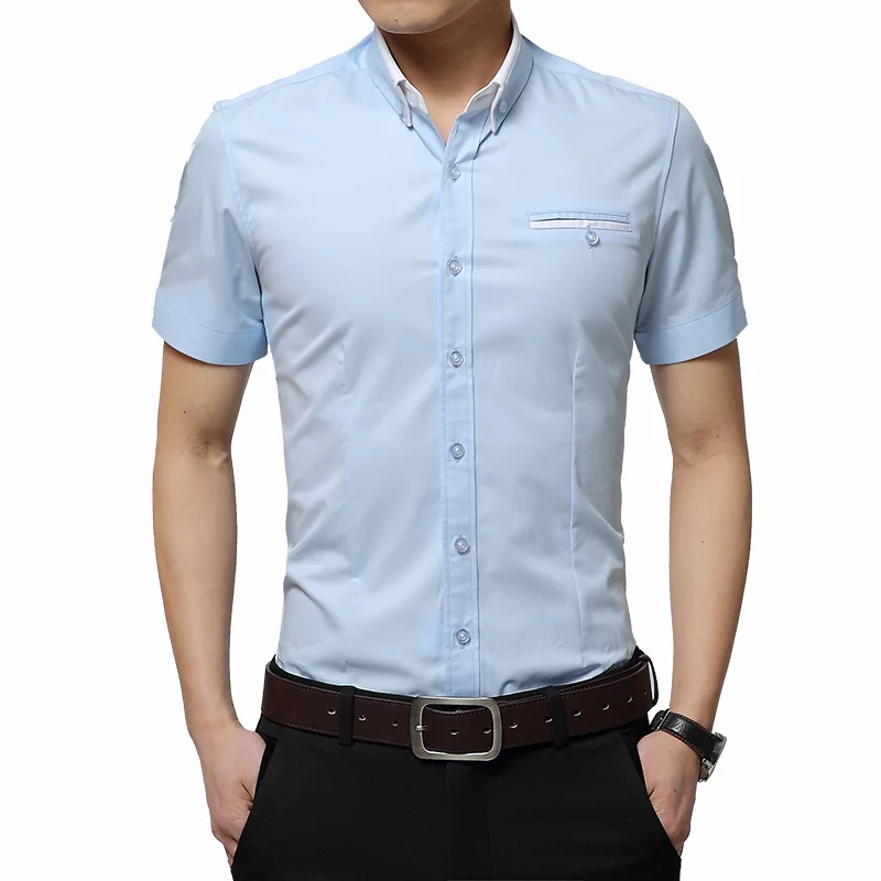 Light blue Новые летние модные мужские классические деловые рубашки Повседневные Классические с короткими рукавами рубашки мужская блузка Social Easy Care платья рубашки - Цвет: Light blue