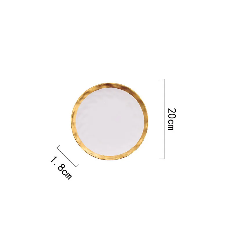 Нордическая Ретро круглая керамическая тарелка глазурь золотой край фарфоровая обеденная тарелка завтрак фруктовый десерт лоток тарелки для закуски тарелка