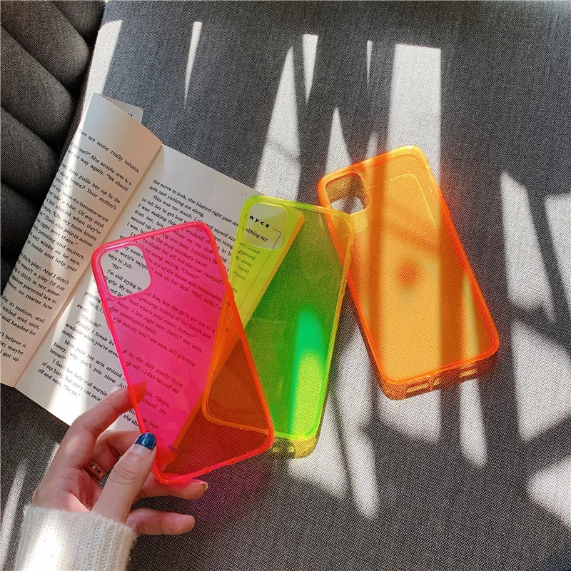 

Neon Fluorescent Color Phone Case For iphone 11 Pro Max XR X XS Max 7 8 plus Back Cover Luxury Transparent Soft Bumper Cases
