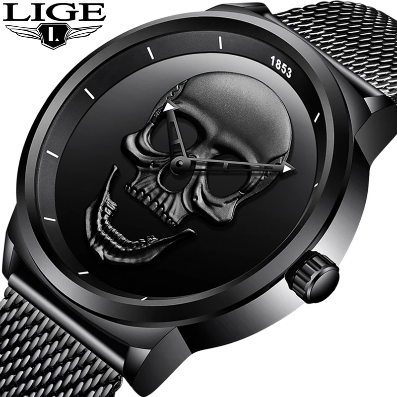 

2018 New Men Watch Top Brand Casual Fashion 3D Skull Stainless Steel Waterproof Military Sports man Wristwatch Relogio Masculino