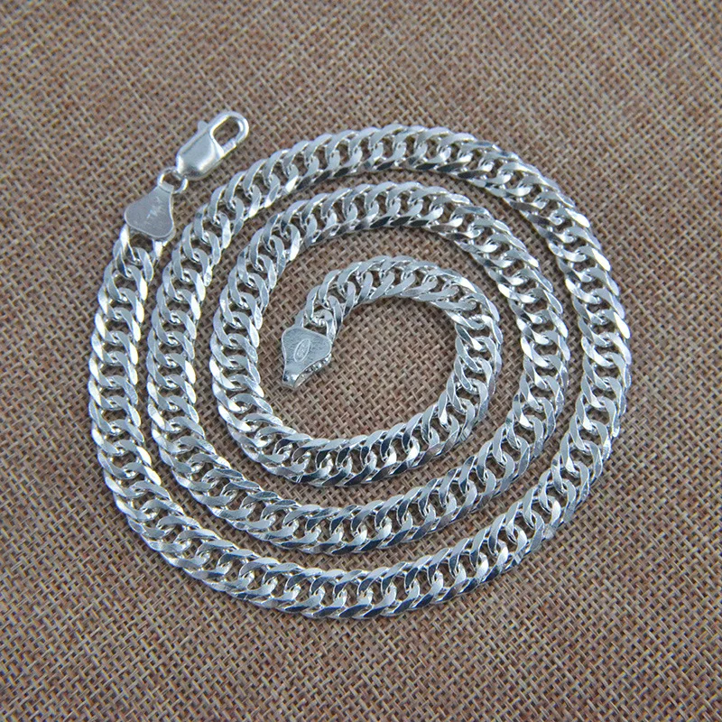 

S925 pure silver shuangkou necklace Men with their horses neck chain han edition male handsome joker Taobao sell