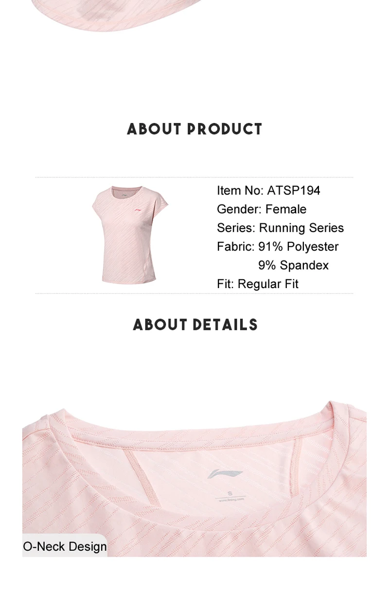 Li-Ning, женские футболки для бега, дышащие, короткий рукав, 91% полиэстер, 9% спандекс, подкладка, Спортивная футболка ATSP194 WTS1511