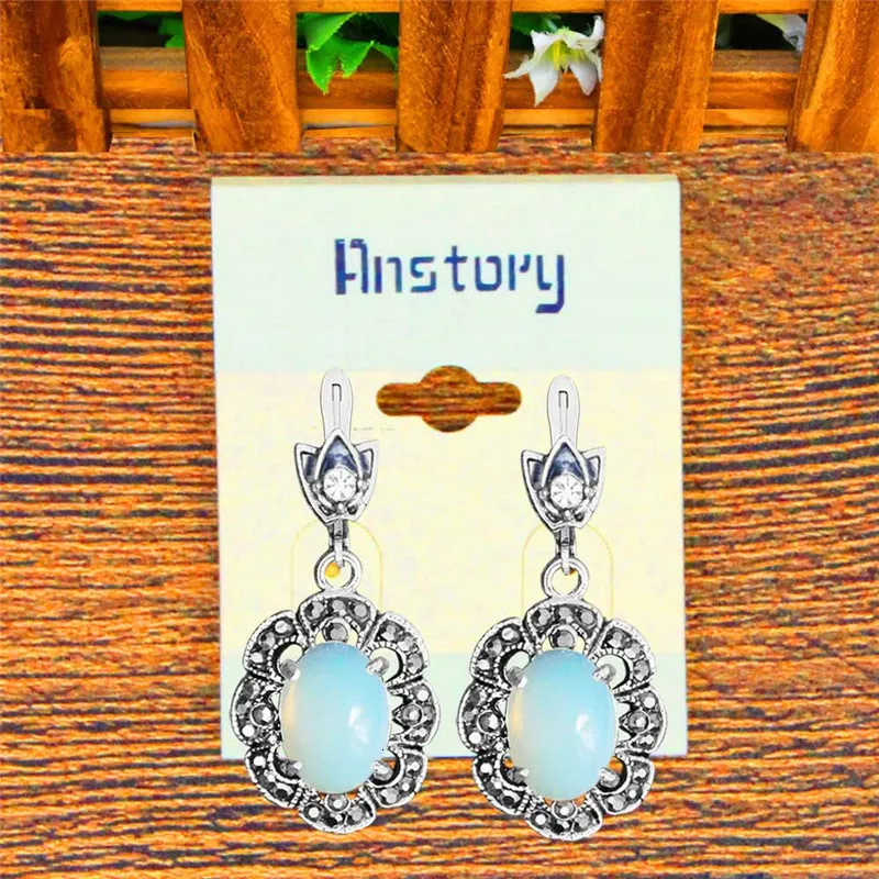 Oval Transparent Opal Necklace Earrings Jewelry Set Rhinestone Vintage Look Fashion Jewelry For Women TS429