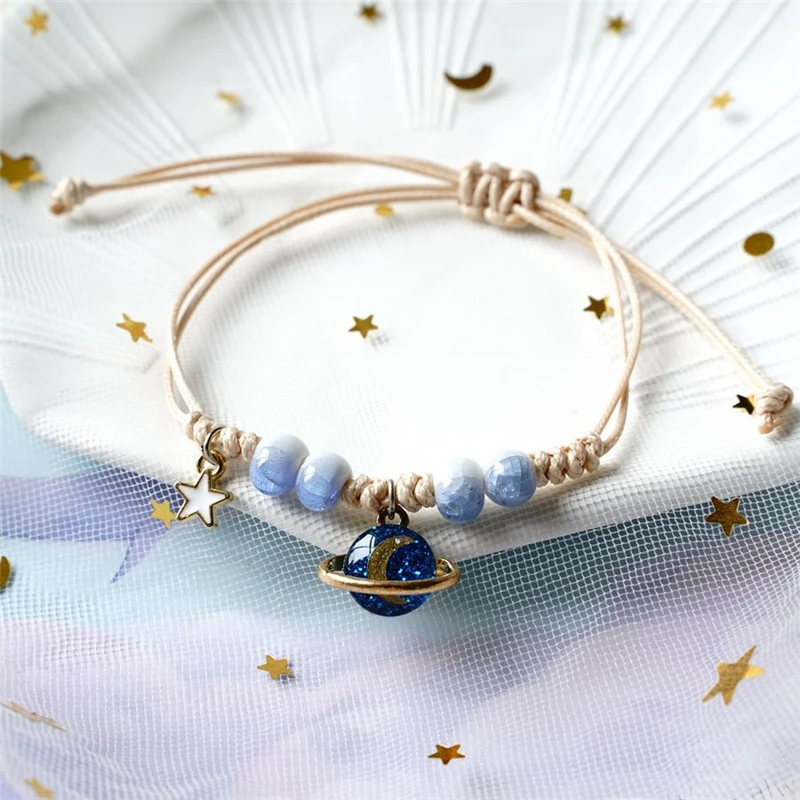 Universe Planet Bracelet Couple Handmade Adjustable Bracelet The Stars Moon Lovers Girlfriends Students Gift Jewelry For Beaded Bracelet Women Bracelet Apatite Bead Bracelets String Bracelets