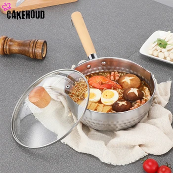 

Japanese Style Stainless Steel Thickened Flat Bottom Non-stick Food Supplement Pot With Lid Noodle Soup Pot Universal Cookware