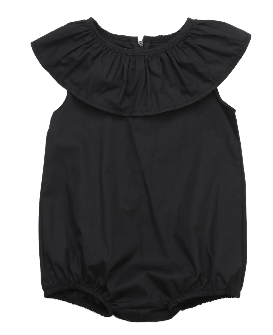 Black Ruffle Collar Baby Girl Rompers One Piece Sunsuit 1-5T