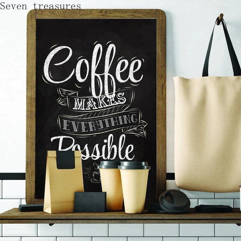 Coffee Funny Quote Print Cafe Wall Art Retro Poster Decor Chalk Blackboard Shop Picture Style Canvas Painting | Дом и сад