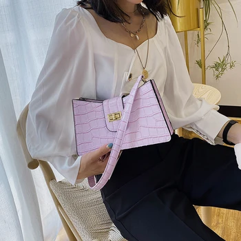 

Fashion Shoulder bags For Women 2020 Solid Color PU Leather Handbags Stone Pattern Underarm bag Simple Female Daily Bag
