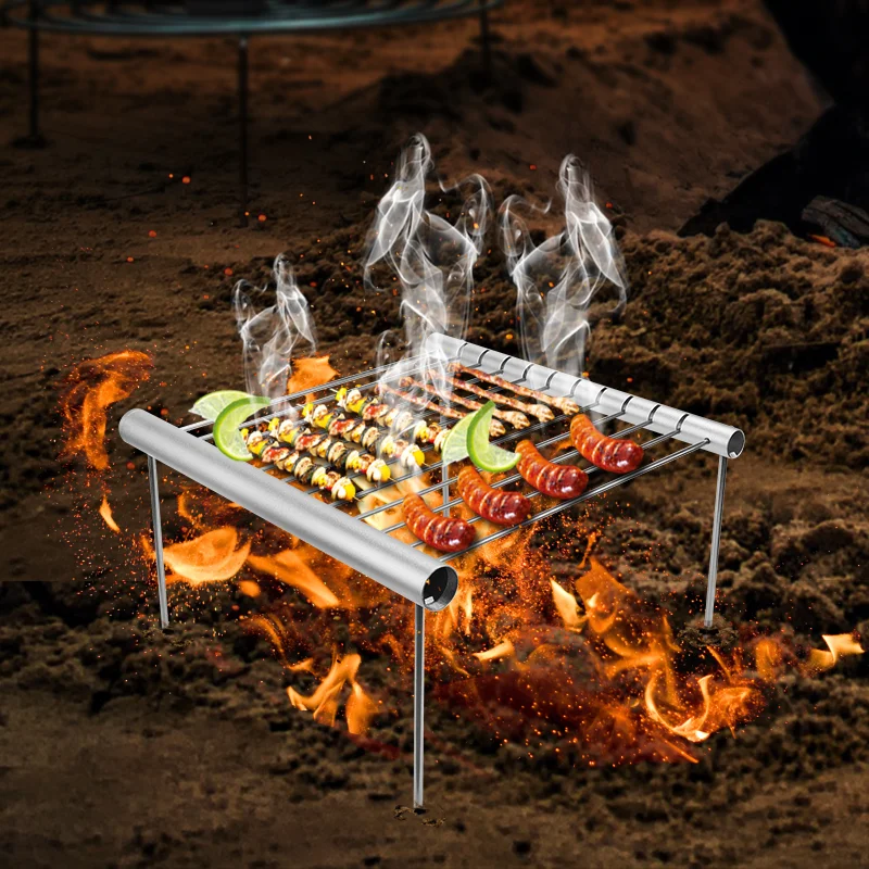 Barbecue Grill Portable Mini BBQ Grill Collapsible Stainless Steel BBQ Holder Folding Grill Barbecue Accessories For Home Outdoor Park Use