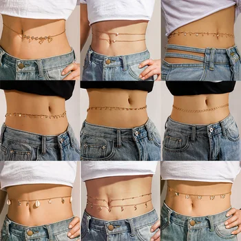 docona Bohemia Pearl Shell Heart Belly Chains for Women Butterfly Star Crescent Tassel Handmade Body Jewelry Girls Accessories