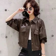 Women's Leather Coat Biker Jackets Turn-down Collar Cool Girl Autumn High Quality Short Top Wholesale New Fashion Female Clothed