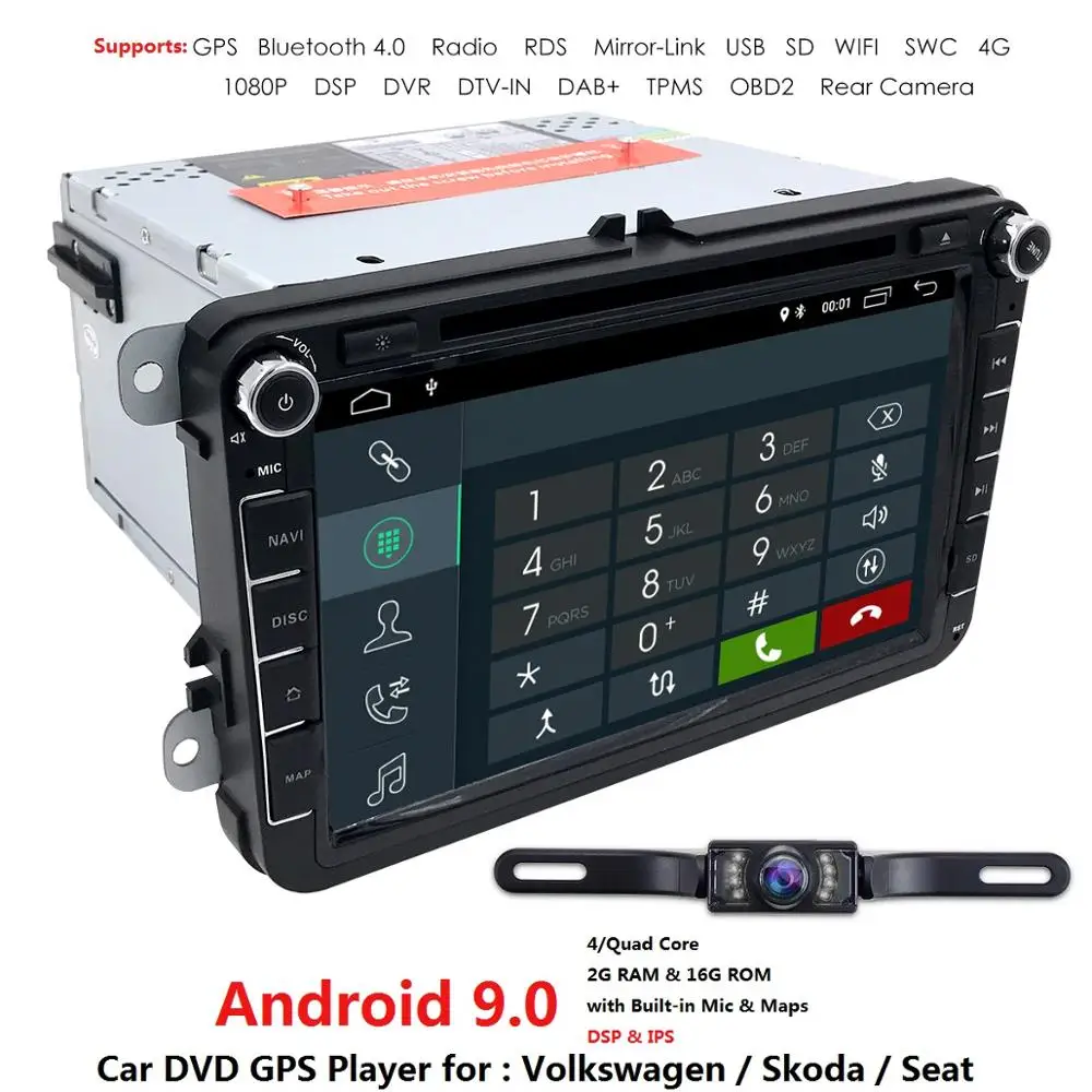 Clearance Android 9.0 Car DVD radio for V W Volkswagen SKODA GOLF 5 Golf 6 POLO PASSAT B7 T5 CC JETT A TIGUAN DAB+ RDS USB BT Free Camera 3