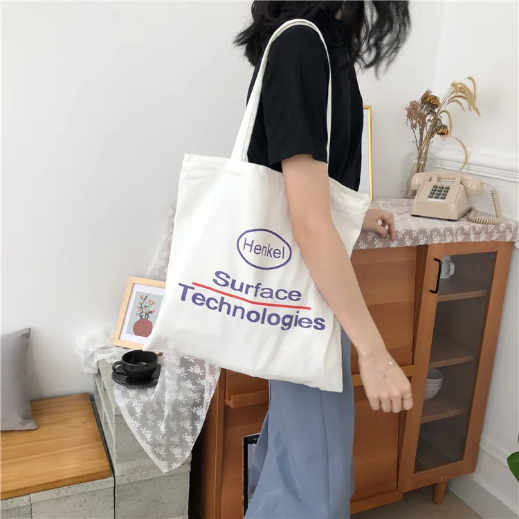 

Холщовая Сумка на плечо с синими буквами, Экологически чистая Складная пляжная сумочка для покупок, Женский саквояж из хлопчатобумажной ткани