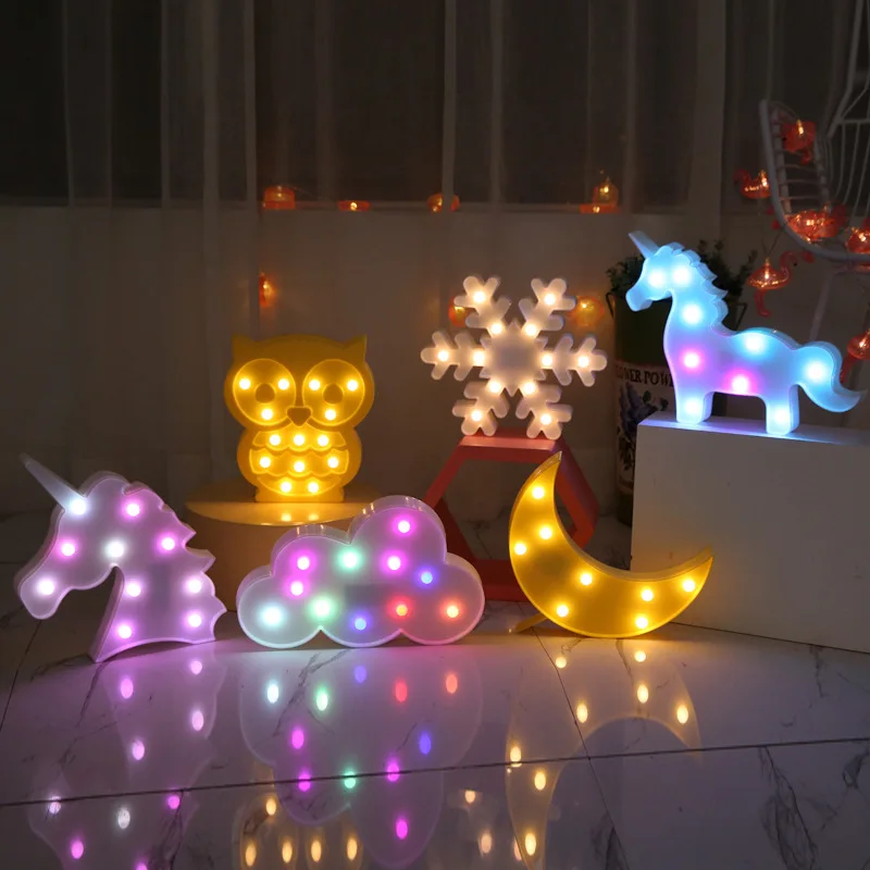 

30cm Big Size Cute LED Flamingo Unicorn Night Light AA battery powder Star Luminary Wall Lamp Cartoon Animal Decor Lighting Gift