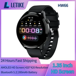 SmartWatch Smart Watch Men LETIKE HW66 AMOLED 1.35 Inch HD Screen Blood Pressure Test Bluetooth Call Connected pk GTR 3 GTS 2