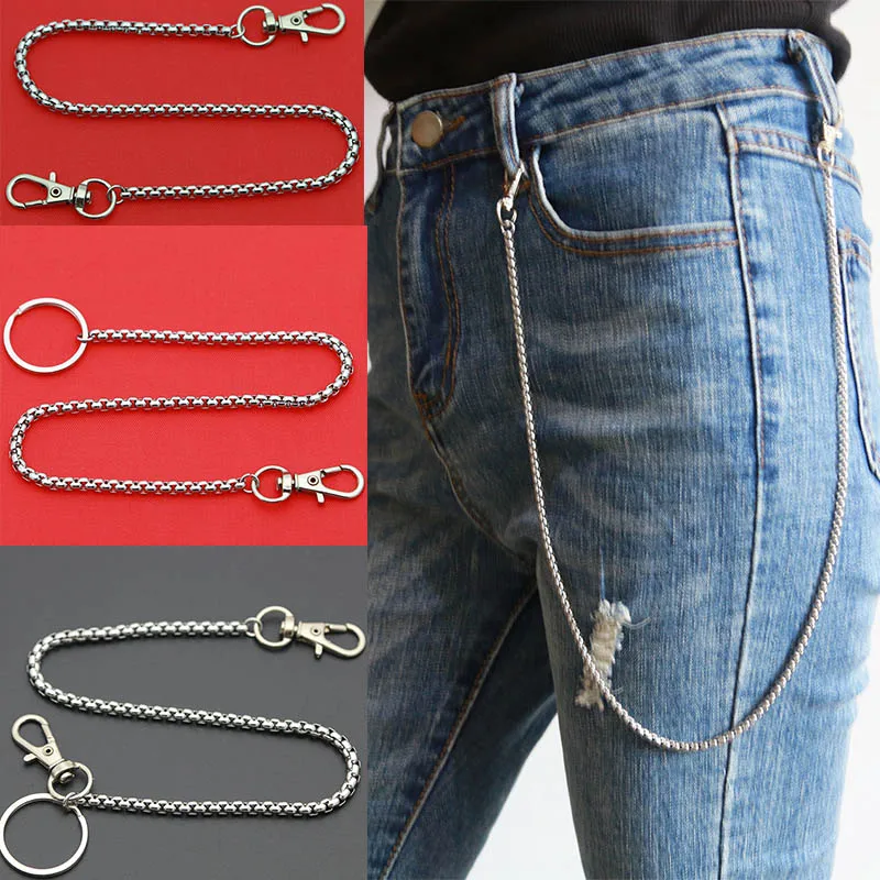 

Cartera de Metal larga cadena cuadrada Correa pantalón Jean llavero anillo Clip hombres Hip Hop Acero inoxidable joyería