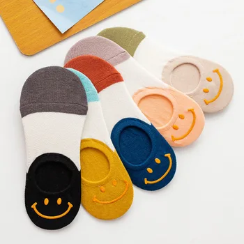 

Smiley Face Socks Shallow Mouth No-Show Socks Hidden Silicone Non-Slip Japanese-Style Thin Fashion Summer Cotton Socks