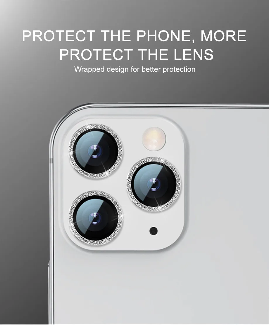 Diamond Glitter Camera Lens Protector On For iPhone 13 12 11 Pro Max Mini Metal Ring Lens Glass On iPhone 13 Pro Max Protective