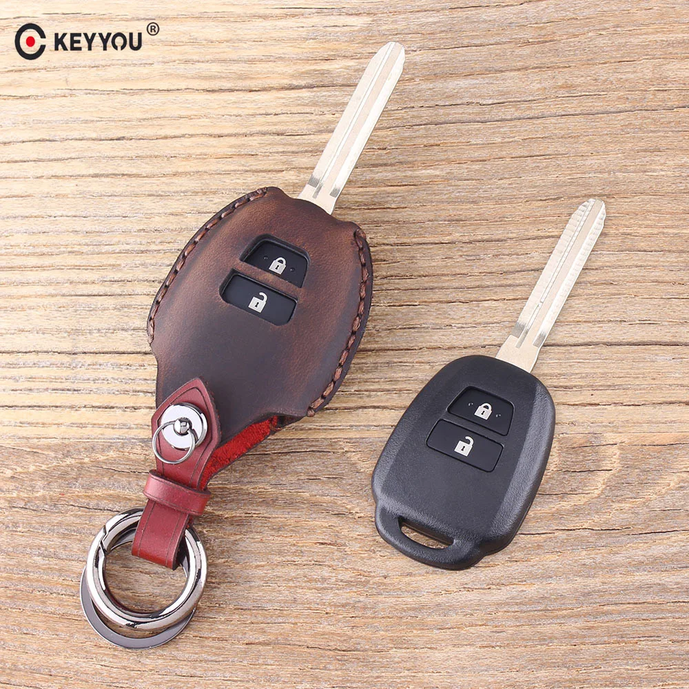 Кожаный брелок KEYYOU для Toyota Corolla Camry weiz New Vios RAV4 Crown Key Shell Case 2 кнопки брелок крышка