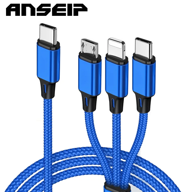 Зарядный кабель ANSEIP 3 в 1 USB Type c PD для быстрой зарядки А iPhone 12 11Pro iPad Xiaomi Mi | Мобильные