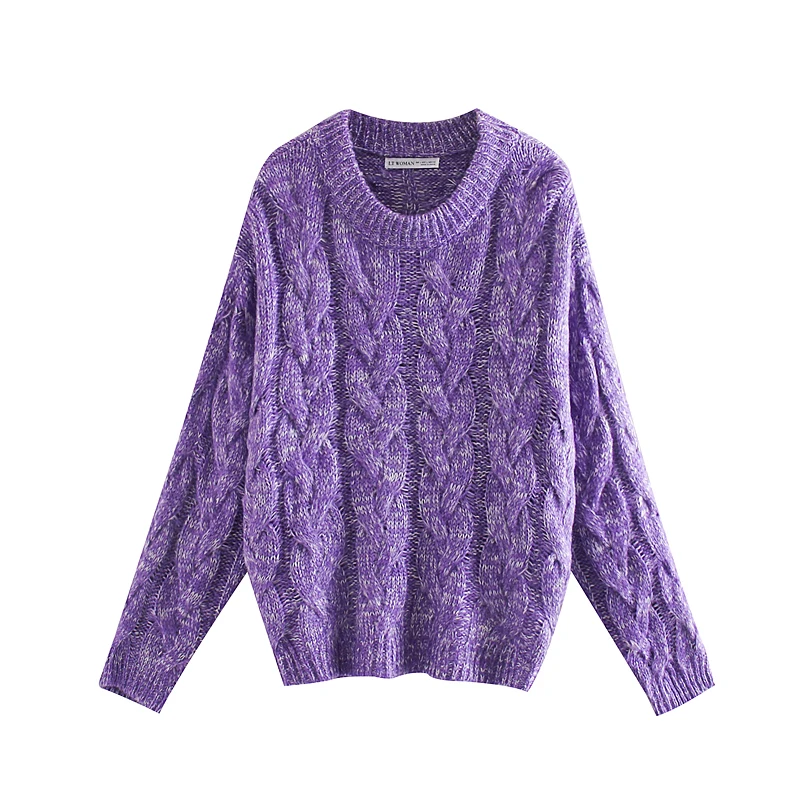 purple sweater Звездный Светлячок дикий круглый вырез с длинными рукавами фиолетовый Трикотаж Женский Повседневный свободный большой размер восемь вязаный свитер женский - Цвет: purple sweater