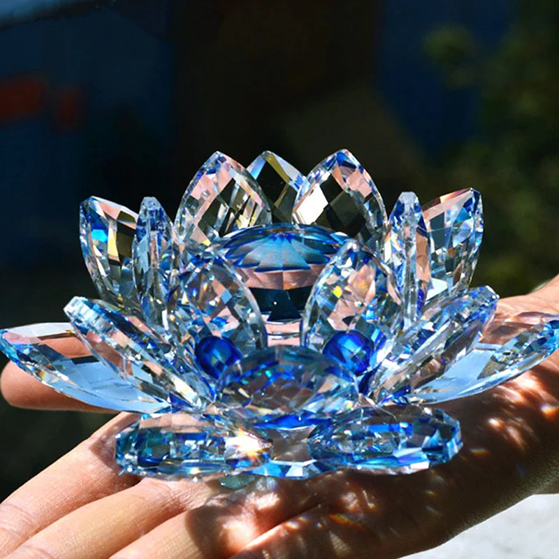 

2019 New 80mm Quartz Crystal Lotus Flower Glass Paperweight FengShui Ornaments Gifts Home Decoration Table Pastoral Buddhism