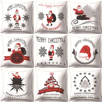 

Christmas Santa Claus Print Sofa Decorative Cushion Cover Pillow Pillowcase Polyester Throw Pillow Home Decor Pillowcover 40543