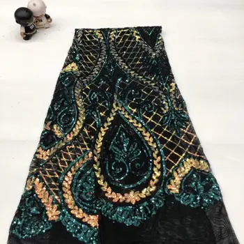 

newest muti color sequin Modern design French net lace fabric African sequins lace embroidery tulle lace fabric for party dress
