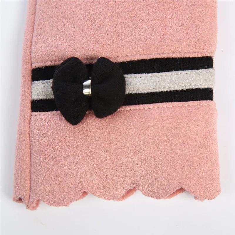 Теплые женские перчатки с сенсорным экраном, женские перчатки для вождения, Зимние Модные женские перчатки с бантом